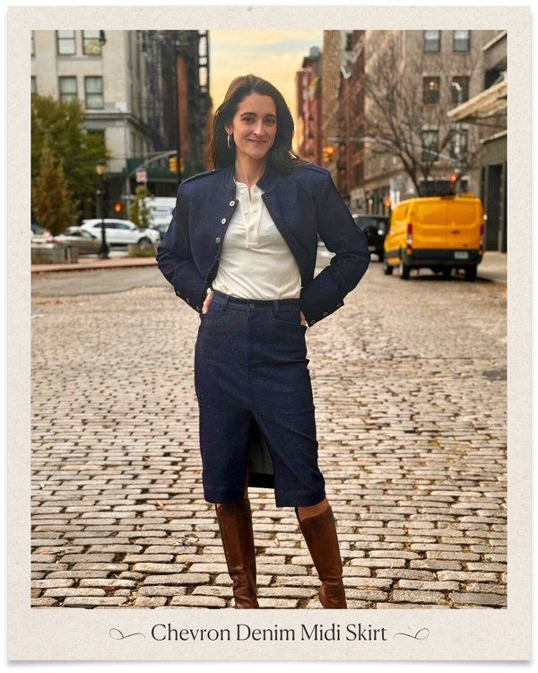 Chevron Denim Midi Skirt