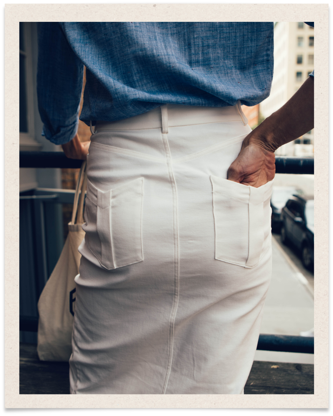 Chevron Denim Midi Skirt