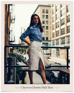 Chevron Denim Midi Skirt